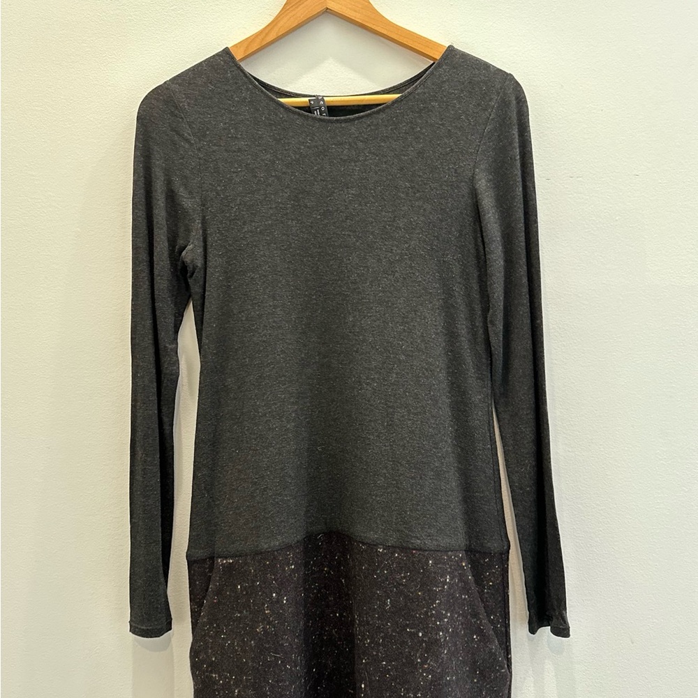 Theory Asymmetrical Long Sleeve Dress in Gray and Black
